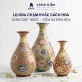  Lọ Hoa Chạm Khắc Bách Hoa Dáng Giọt Nước Gốm Sứ Biên Hòa 