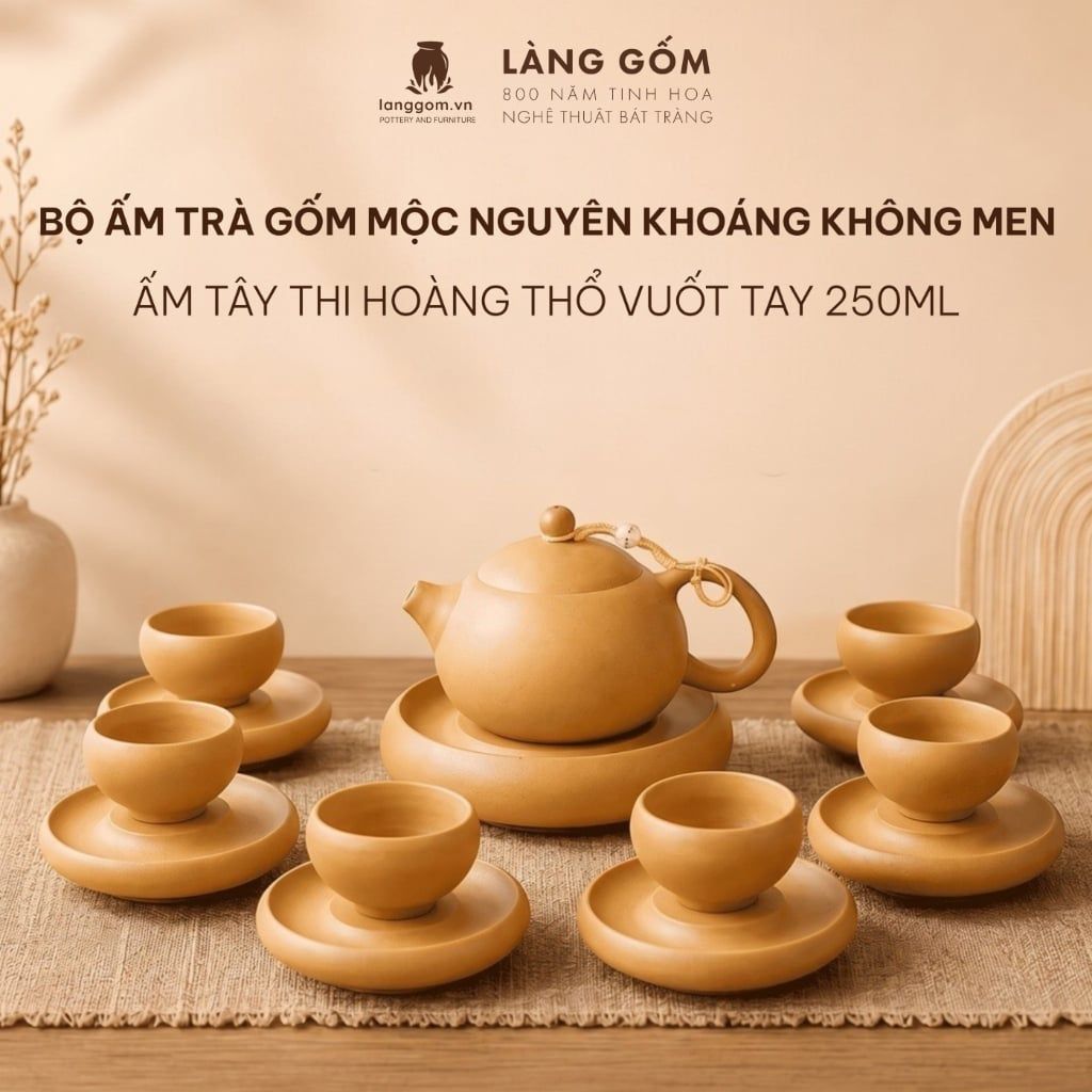  Bộ Ấm Chén Tử Sa Tây Thi Vuốt Tay Thủ Công 250ml Không Tráng Men - Quà Tặng Trà Đạo Sang Trọng Bát Tràng 