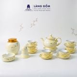  Bộ ấm chén Vinh Hoa Phú Quý màu vân đá vẽ nổi hoa đào trắng 