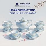  Bộ ấm chén Vinh Hoa Phú Quý màu vân đá vẽ nổi hoa đào trắng 