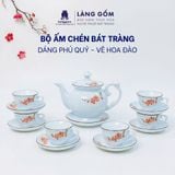  Bộ ấm chén Vinh Hoa Phú Quý màu vân đá vẽ nổi hoa đào trắng 