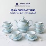  Bộ ấm chén Vinh Hoa Phú Quý màu vân đá vẽ nổi hoa đào trắng 