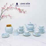  Bộ ấm chén Vinh Hoa Phú Quý màu vân đá vẽ nổi hoa đào trắng 