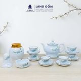  Bộ ấm chén Vinh Hoa Phú Quý màu vân đá vẽ nổi hoa đào trắng 