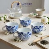 Cốc sứ cao cấp họa tiết vẽ tay thủ công, men lam - dung tích 300 ml - 420 ml 