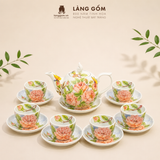  Bộ ấm trà Bách hoa viên họa tiết vẽ tay thủ công, bộ ấm chén uống trà, quà tặng cao cấp - Gốm sứ Bát Tràng - Làng Gốm 