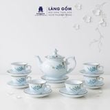  Bộ ấm chén Vinh Hoa Phú Quý màu vân đá vẽ nổi hoa đào trắng 