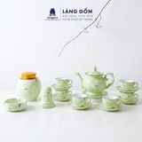 Bộ ấm chén Vinh Hoa Phú Quý màu vân đá vẽ nổi hoa đào trắng 