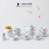  Bộ ấm chén Vinh Hoa Phú Quý màu vân đá vẽ nổi hoa đào trắng 