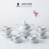  Bộ ấm chén Vinh Hoa Phú Quý màu vân đá vẽ nổi hoa đào trắng 