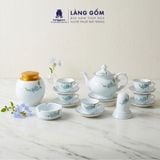  Bộ ấm chén Vinh Hoa Phú Quý màu vân đá vẽ nổi hoa đào trắng 