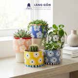  Chậu Cây Mini Gốm Sứ Xuất Khẩu Vẽ Hoa Màu Pastel - Trồng Sen Đá, Xương Rồng, Decor Bàn Làm Việc 