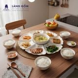  Bộ bát đĩa hoa mặt trời men kem vẽ mai vàng, gốm sứ Bát Tràng cao cấp 