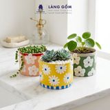  Chậu Cây Mini Gốm Sứ Xuất Khẩu Vẽ Hoa Màu Pastel - Trồng Sen Đá, Xương Rồng, Decor Bàn Làm Việc 