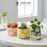  Chậu Cây Mini Gốm Sứ Xuất Khẩu Vẽ Hoa Màu Pastel - Trồng Sen Đá, Xương Rồng, Decor Bàn Làm Việc 