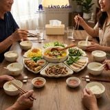  Bộ bát đĩa hoa mặt trời men kem vẽ mai vàng, gốm sứ Bát Tràng cao cấp 
