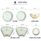  Bộ bát đĩa hoa mặt trời men kem vẽ mai vàng, gốm sứ Bát Tràng cao cấp 