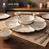  Bộ bát đĩa hoa mặt trời men kem vẽ mai vàng, gốm sứ Bát Tràng cao cấp 