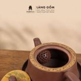 Bộ ấm trà gốm mộc đất nung kèm thuyền trà - Bộ ấm tử sa pha trà - Quà tặng cao cấp - Gốm sứ Bát Tràng 