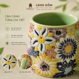  Cốc Trà Gốm Thủ Công Men Bách Hoa Khắc Nổi Có Quai 