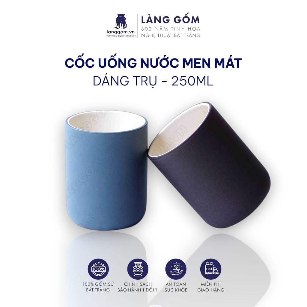  Cốc uống nước men mát hình trụ cao 250ml 