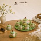  Bộ Ấm Trà Gốm Biên Hòa Men Bách Hoa Dáng Măng Cụt Khắc Nổi 
