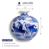  Bình tích lộc phong thủy Bát Tràng men lam cổ hoạ tiết Mã đáo thành công, Thuận buồm xuôi gió 