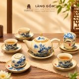  Bộ ấm chén Bát Tràng men hoàng thổ cao cấp kèm đĩa lót - Bộ ấm trà làm quà tặng sang trọng - Làng Gốm 