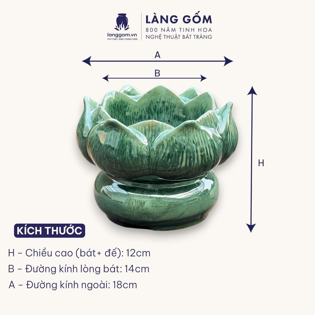  Bát Thả Hoa Men Hỏa Biến Gốm Sứ Bát Tràng Dáng Búp Sen 