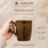  Cốc Uống Trà Men Hỏa Biến Màu Nâu Trầm Khắc Nổi Hoa Sen 500ml, Ly Gốm Thủ Công - Gốm Sứ Xuất Khẩu Cao Cấp 