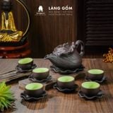  Bộ Ấm Chén Đất Nung Bát Tràng Cao Cấp Kèm Đĩa Cánh Sen Màu Đen - Bộ Ấm Trà Gốm Mộc Sang Trọng Làm Quà Tặng - Làng Gốm 