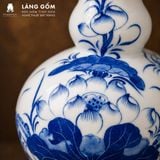  Nậm Rượu Lộc Phát Men Lam Vẽ Tay Hoa Sen Dáng 2 Bầu, Đồ Thờ Cúng, Bình Rượu Thờ - Gốm sứ Bát Tràng 