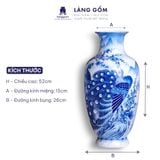  Lục bình phong thủy men lam Bát Tràng vẽ tay Khổng tước Cát Tường, Mẫu đơn Trường Xuân 