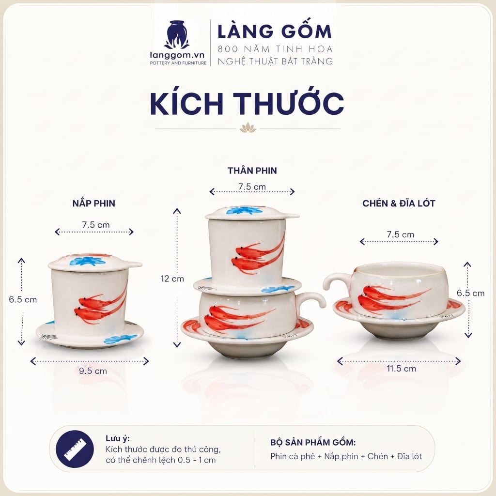  Phin Pha Cà Phê Gốm Sứ Bát Tràng Vẽ Tay Thủ Công - Họa Tiết Sen Chuồn Cá - Quà Tặng Cao Cấp 
