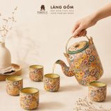  Bộ Ấm Tích Gốm Biên Hòa Men Bách Hoa Khắc Nổi 1.5L 
