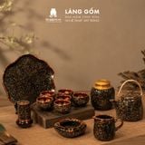  Bộ Ấm Chén Men Hỏa Biến Hoàng Kim Sa Kèm Khay Sen - Trà Cụ Cao Cấp Gốm Sứ Bát Tràng - Quà Tặng Sang Trọng 