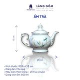  Bộ ấm chén uống trà dáng phú quý men trắng vẽ trúc chuồn viền vàng kim - Dung tích 500ml 