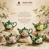  Bộ ấm trà Bách hoa viên họa tiết vẽ tay thủ công, bộ ấm chén uống trà, quà tặng cao cấp - Gốm sứ Bát Tràng - Làng Gốm 