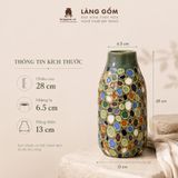  Lọ Hoa Mosaic Gốm Biên Hòa Khắc Nổi Men Xanh Đồng Trổ Cao 28cm 