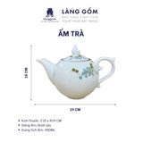  [GIÀM 20% - QUÀ TẾT 2026] Bộ ấm chén men trắng bưởi lửa vẽ hoa đào xanh kèm hộp 