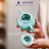  Bộ Ấm Chén Bát Tràng Thanh Ngọc Liên Hoa Họa Tiết Khắc Sen Chìm Thủ Công, Uống Trà Quà Tặng Cao Cấp - Làng Gốm 