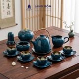  Bộ ấm chén uống trà dáng siêu men hỏa biến - Bộ ấm trà gốm sứ Bát Tràng cao cấp 