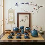  Bộ ấm chén uống trà dáng siêu men hỏa biến - Bộ ấm trà gốm sứ Bát Tràng cao cấp 