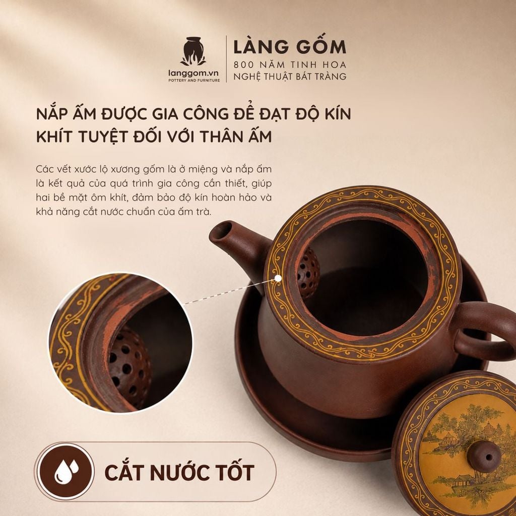  Bộ ấm trà gốm mộc đất nung kèm thuyền trà - Bộ ấm tử sa pha trà - Quà tặng cao cấp - Gốm sứ Bát Tràng 