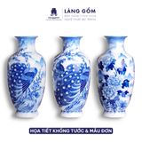  Lục bình phong thủy men lam Bát Tràng vẽ tay Khổng tước Cát Tường, Mẫu đơn Trường Xuân 