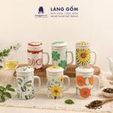  Cốc Sứ Lọc Trà Có Nắp Nhiều Họa Tiết - Cốc Vẽ Tay Thủ Công Cao Cấp - Dung Tích 400ml 