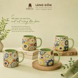  Cốc Trà Gốm Thủ Công Men Bách Hoa Khắc Nổi Có Quai 