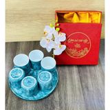  Bộ cốc gốm sứ - Ly sứ uống trà, uống nước kèm khay tròn - Bộ cốc đĩa vân đá nhiều màu cao cấp - Gốm sứ Bát Tràng 