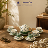  Bộ Trà Quai Sứ Ngược 800ml Họa Tiết Vẽ Tay Thủ Công Gốm Sứ Bát Tràng, Bộ Trà Quà Tặng Tiếp Khách - Làng Gốm 
