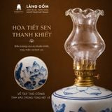  Đèn Dầu Lộc Phát Men Lam Vẽ Sen Thủ Công – Đèn Thờ Cúng Gốm Sứ Bát Tràng 